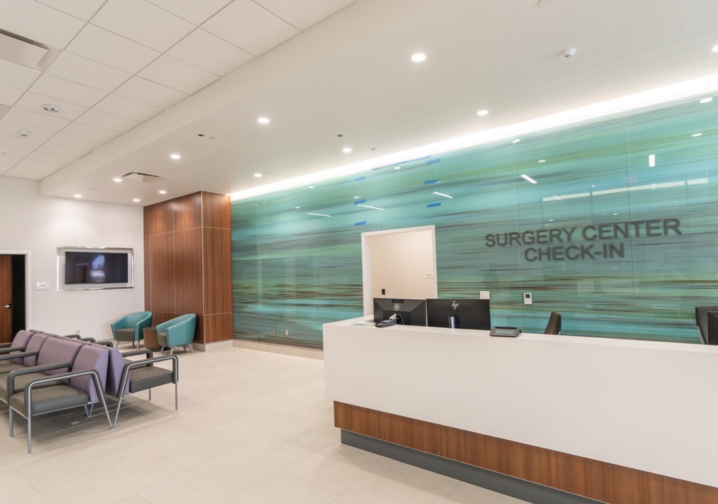 Surgery Center check-in area at UT Health RGV Cancer & Surgery Center